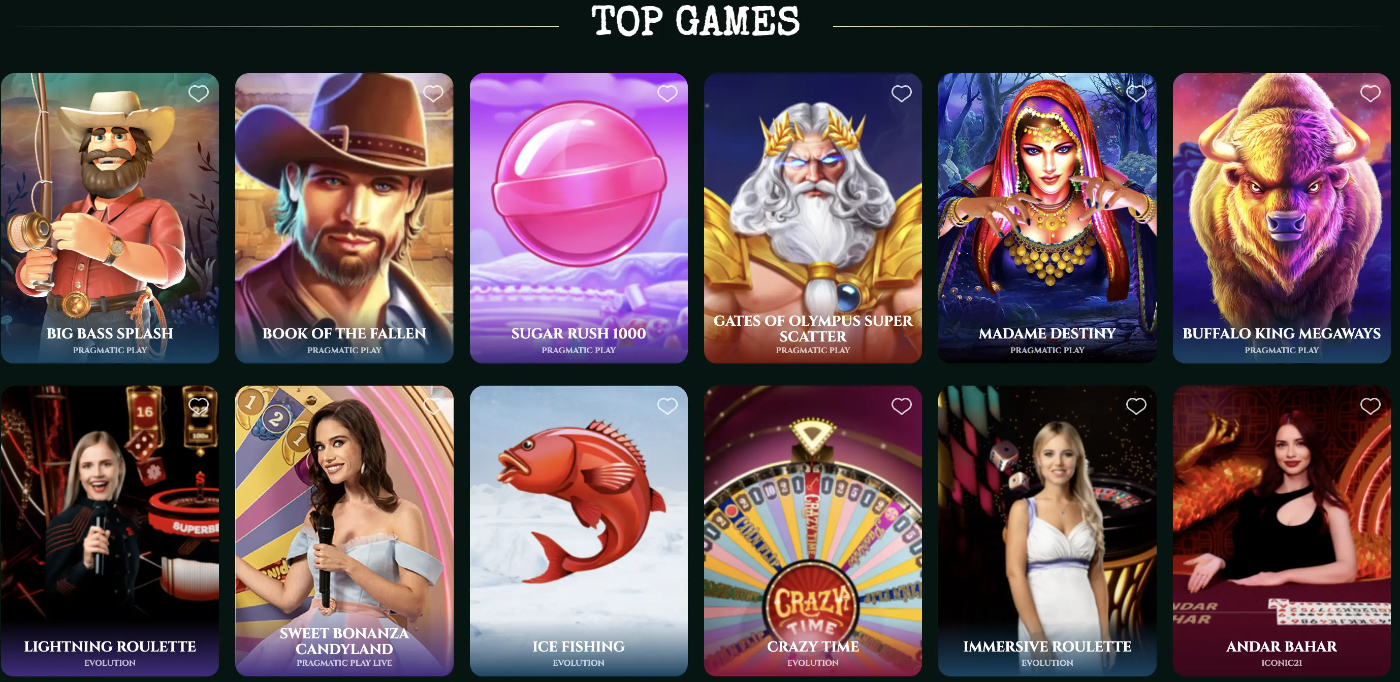 Tonyspins Casino Spielauswahl mit Slots und Casino-Spielen